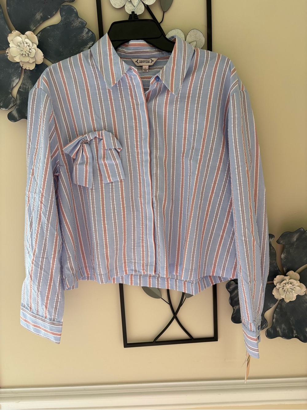 Nanette Lepore Blue, White & Orange Striped Button-Down Shirt - Picture 1 of 14